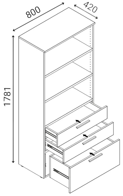 Kancelárska skriňa s kombinovanými zásuvkami PRIMO WHITE, 800 x 420 x 1781 mm, biela/dub pr.