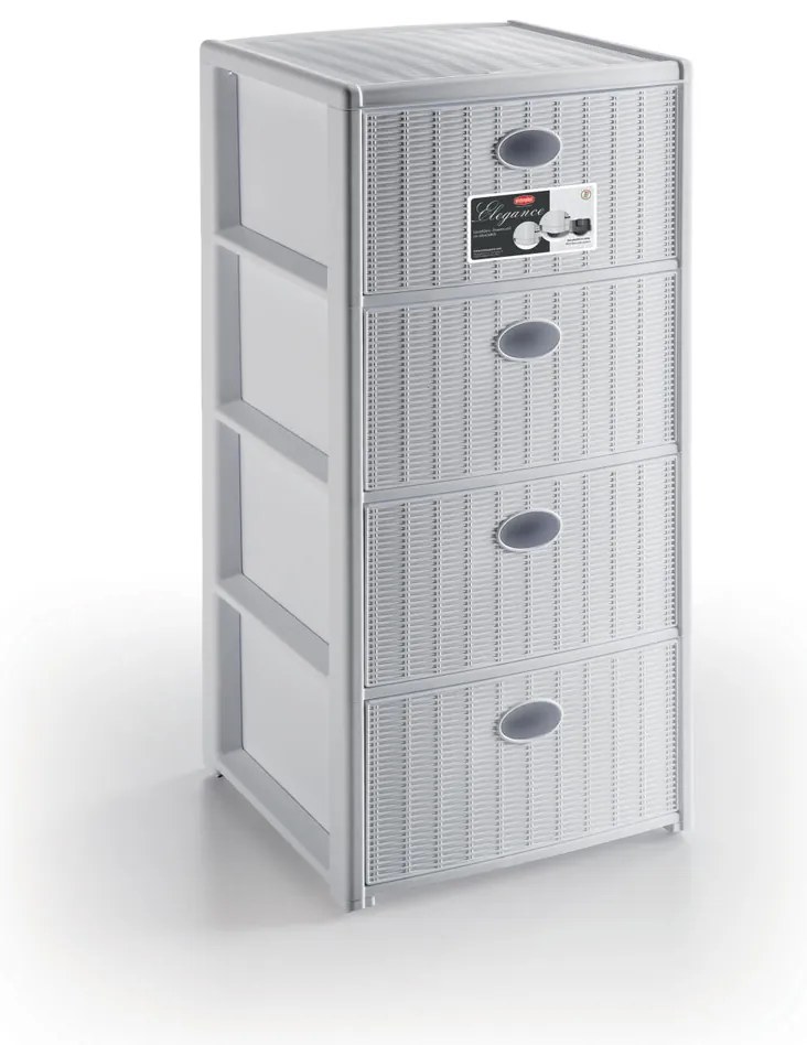 STEFANPLAST Úložný plastový regál Elegance, 4 zásuvky, biely