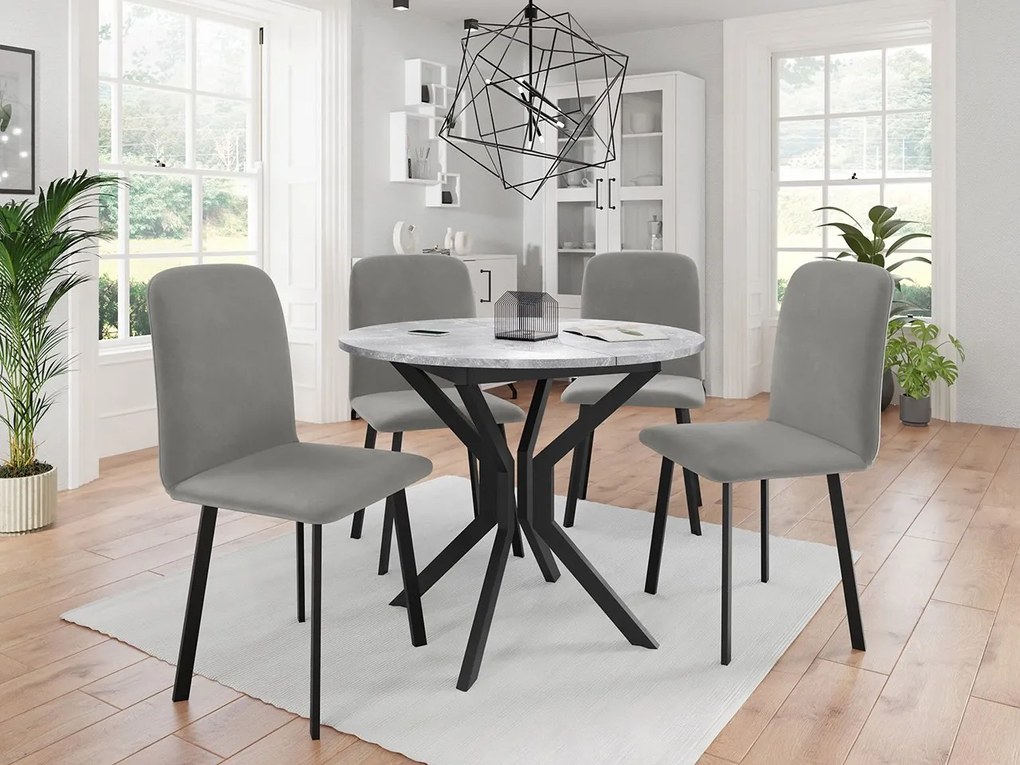 Jedálensky set so 4 stoličkami Kirtore M 90, Farby:: Amor Velvet 4311, Farby:: biela / čierna