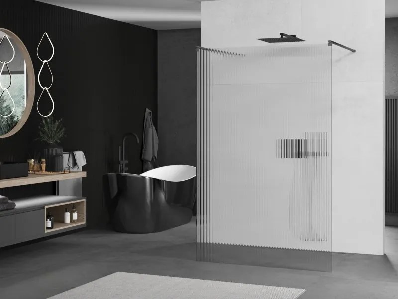 Mexen Kioto, sprchová zástena Walk-In 140 x 200 cm, 8mm sklo s rebrovým vzorom, grafitový profil, 800-140-002-95-09