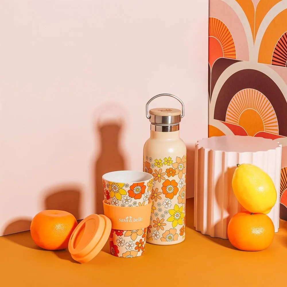 Oranžová antikoro detská fľaša 500 ml 70s Floral - Sass & Belle