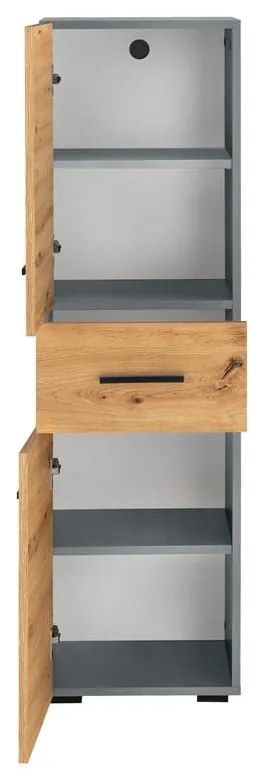 Vysoká úzka kúpeľňová skrinka v dekore duba v prírodnej farbe 130x35 cm Malika – Støraa