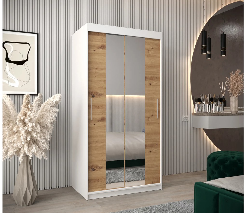 Šatníková skriňa 100 cm Toki 1 (Biela matná + Dub artisan). Akcia -63%. Vlastná spoľahlivá doprava až k Vám domov. 1064875