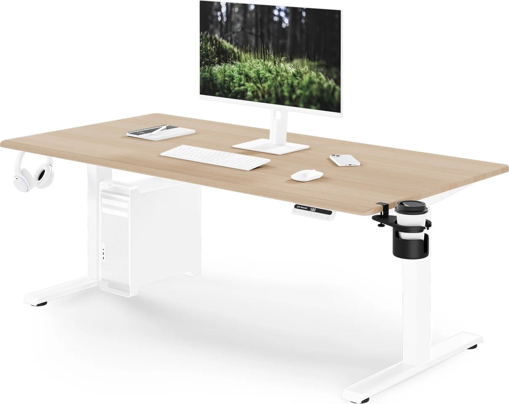 Elektrický stôl s nastaviteľnou výškou ergonomický biely/dub sonoma,1600x800 mm: ARIA