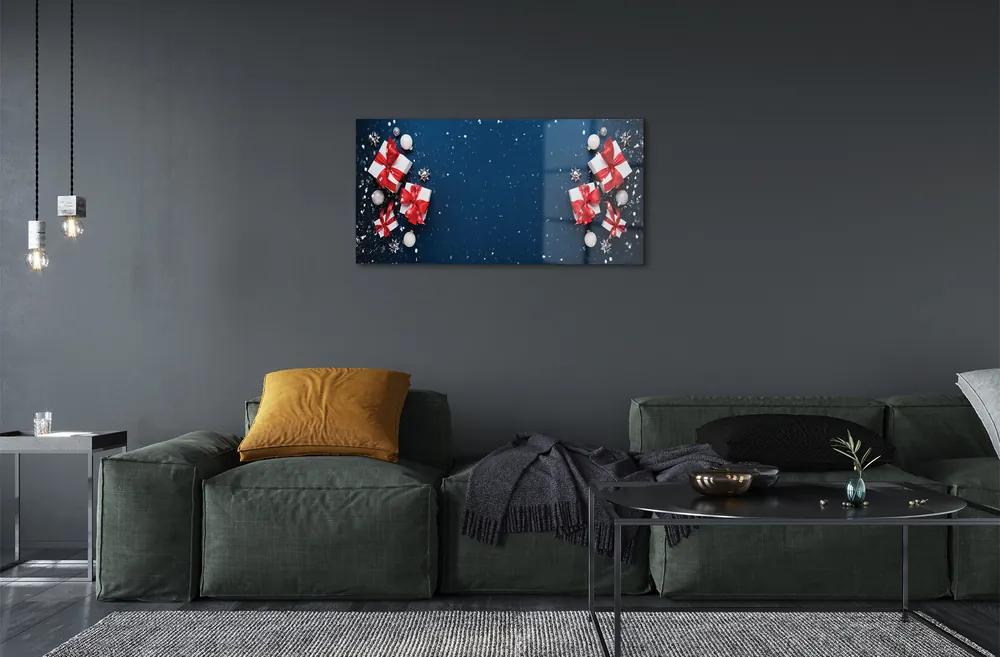 Sklenený obraz Darčeky čačky sneh 125x50 cm