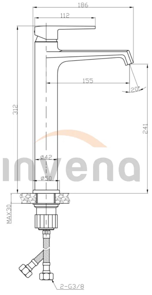Invena Fira, vysoká umývadlová batéria, čierna matná, INV-BU-71-W04-V