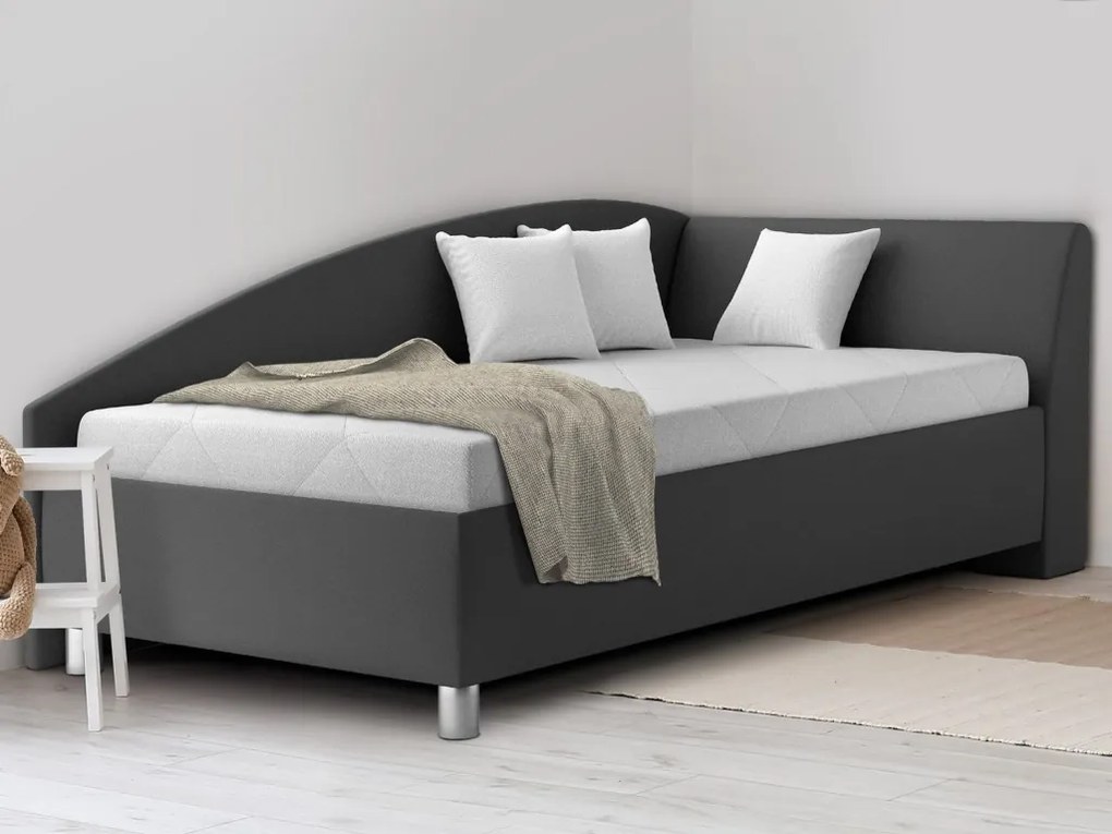 Rohová posteľ Andrew pravá 110x200 cm, tmavo šedá látka