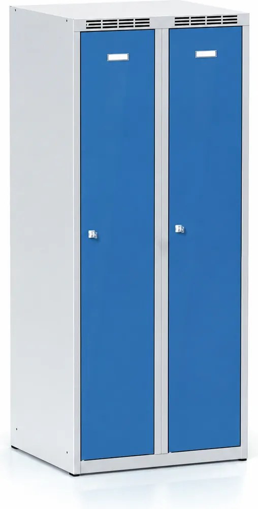 Šatníková skrinka S7 znížená, 2-dverová, 1500 x 600 x 500 mm, demont, otočný zámok, modré dvere