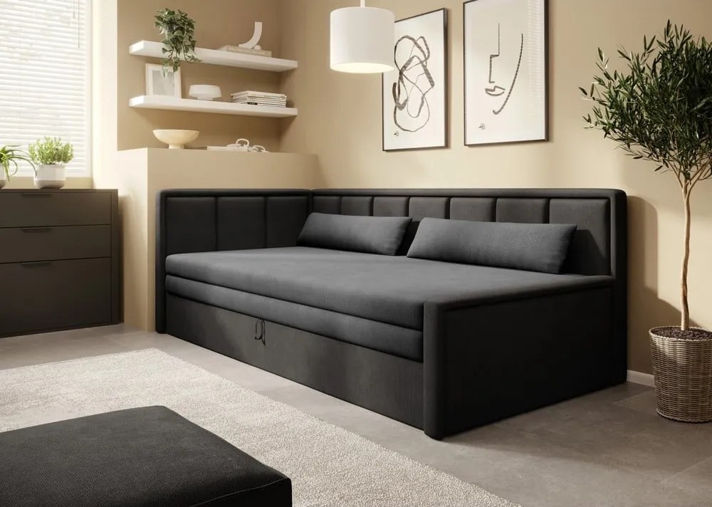 Tmavosivá ženilková rozkladacia/s úložným priestorom pohovka 214 cm Fulgeo – ELTAP