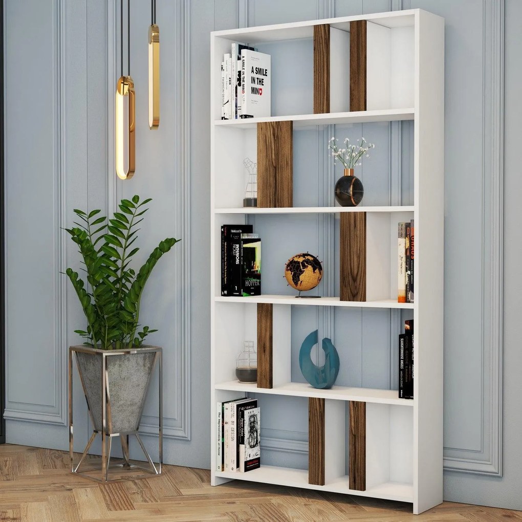 Knižnica Lima - White, Walnut