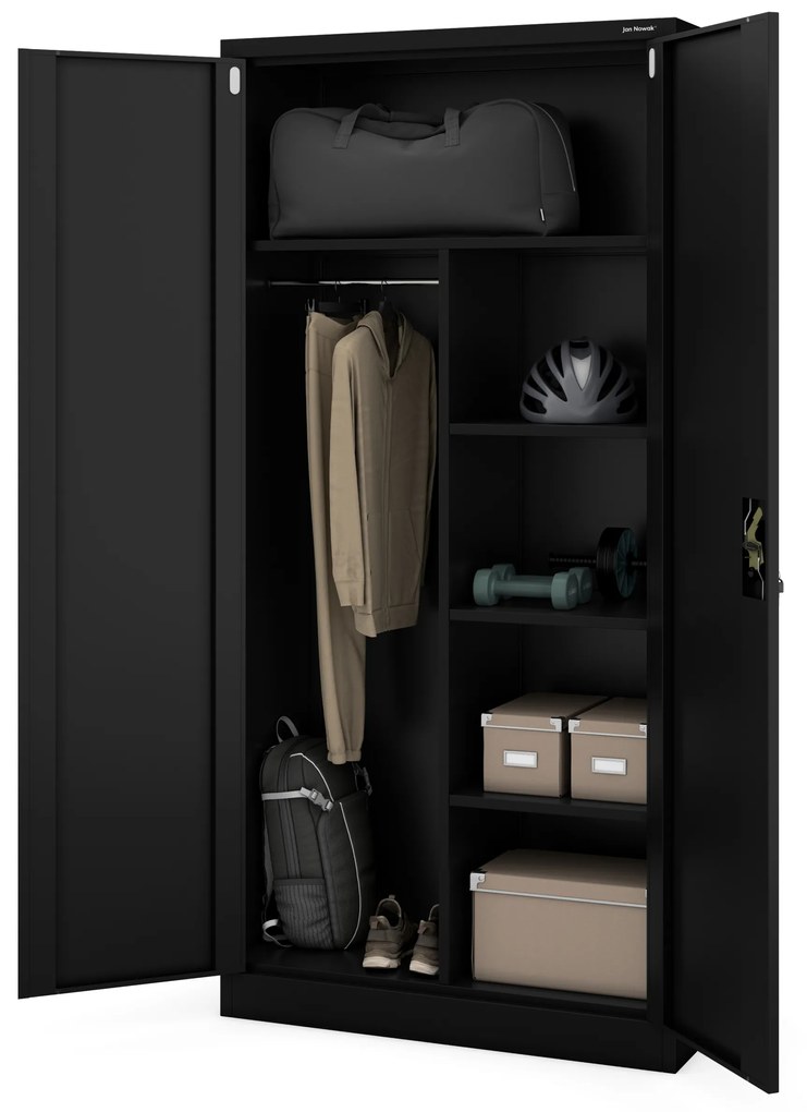 Skriňa do dielne DAWID, 900 x 1850 x 450 mm, All Black: čierna