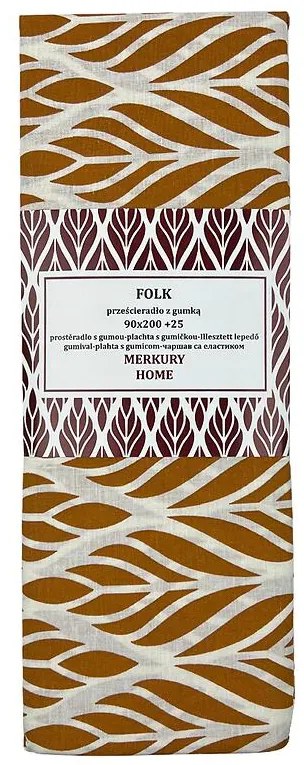 Napínacia plachta Folk bavlna ecru/horčicová 90x200 + 25 Merkury Home