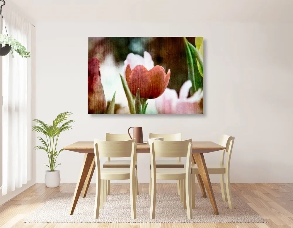 Obraz lúka tulipánov v retro štýle - 90x60