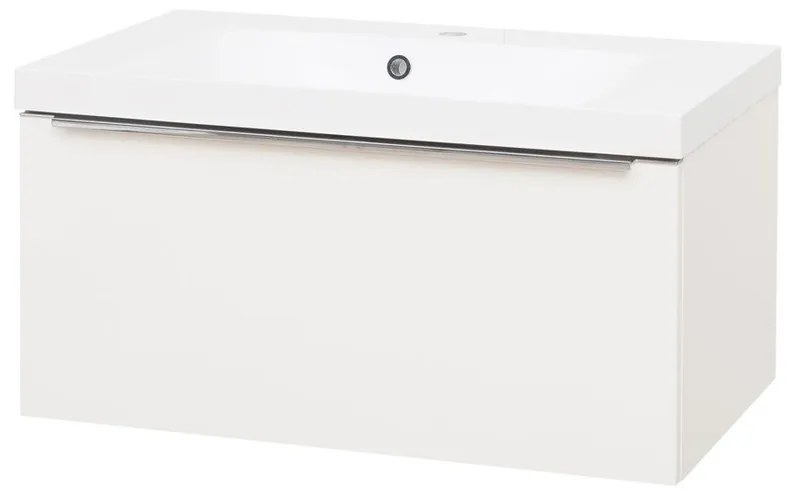 Mereo Mailo, kúpeľňová skrinka s umývadlom z liateho mramoru 81 cm, biela, chróm madlo, MER-CN516M