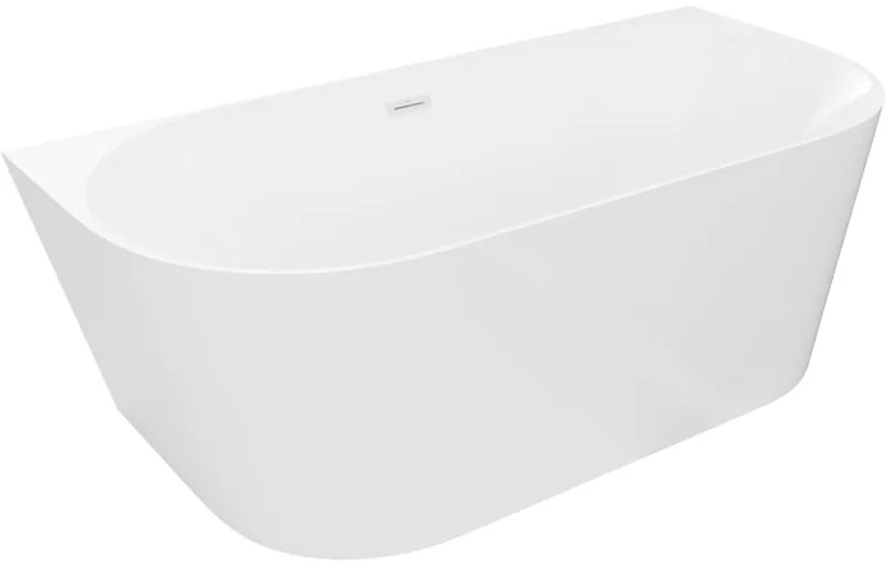 Mexen Oval Slim, voľne stojaca vaňa ku stene 170 x 80 cm, biela lesklá, biely prepad, 52661708000-20