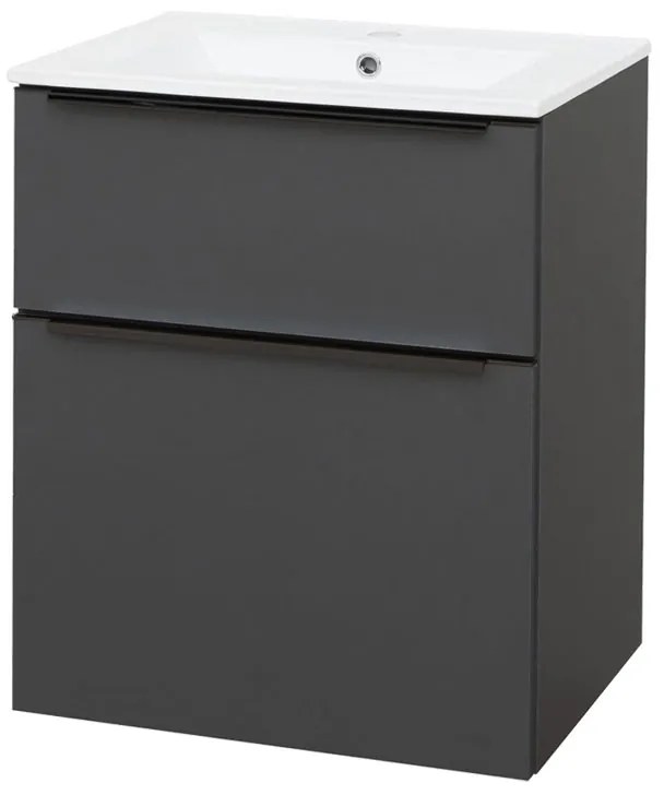 Mereo Mereo, Mailo, kúpeľňová skrinka s keramickým umývadlom 61 cm, čierne madlo, MER-CN530B