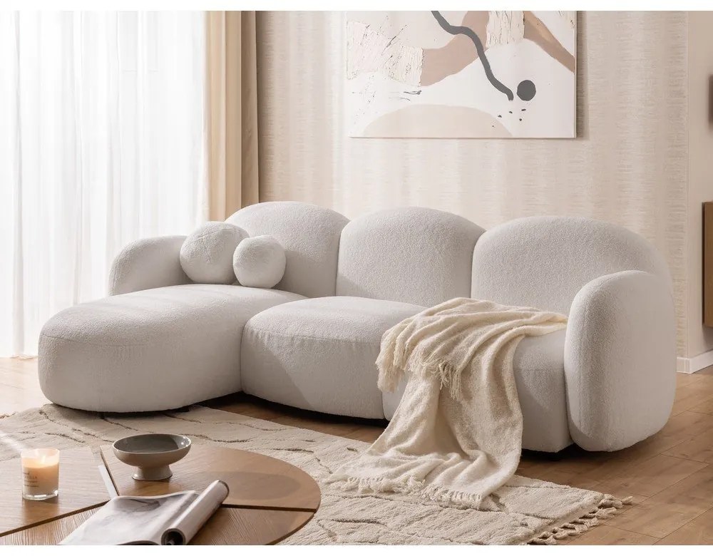 Krémová rohová pohovka z textílie buklé (ľavý roh/s leňoškou) Orbit – Ropez