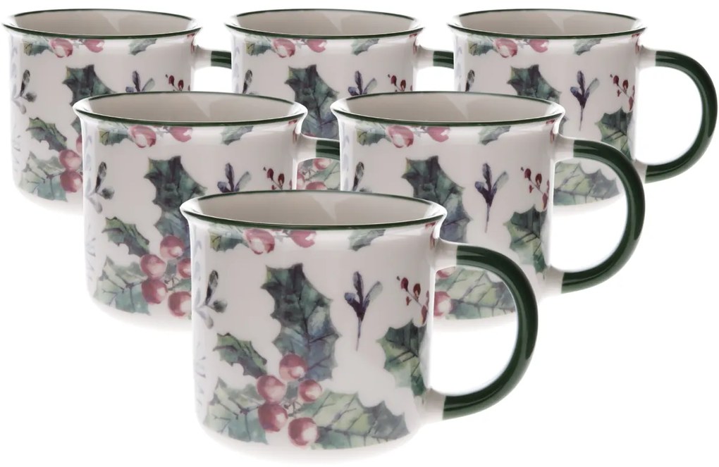 Súprava 6 porcelánových hrnčekov Vianočná cezmína 300 ml, 300 ml