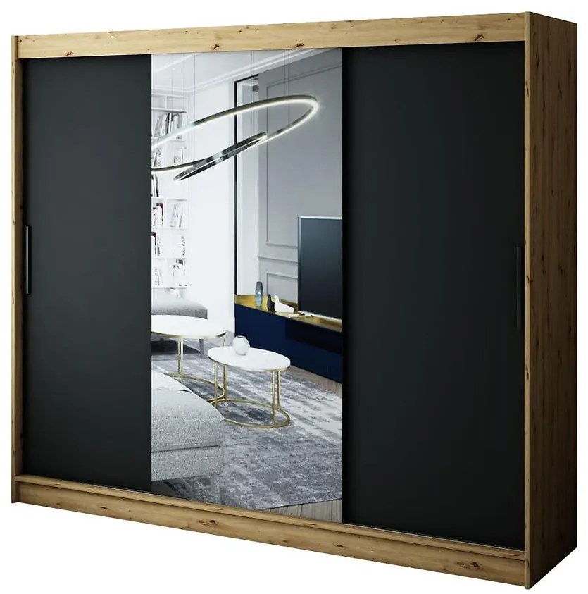 Skriňa Halifax T1 250 Dub Artisan/čierna/Zrkadlo