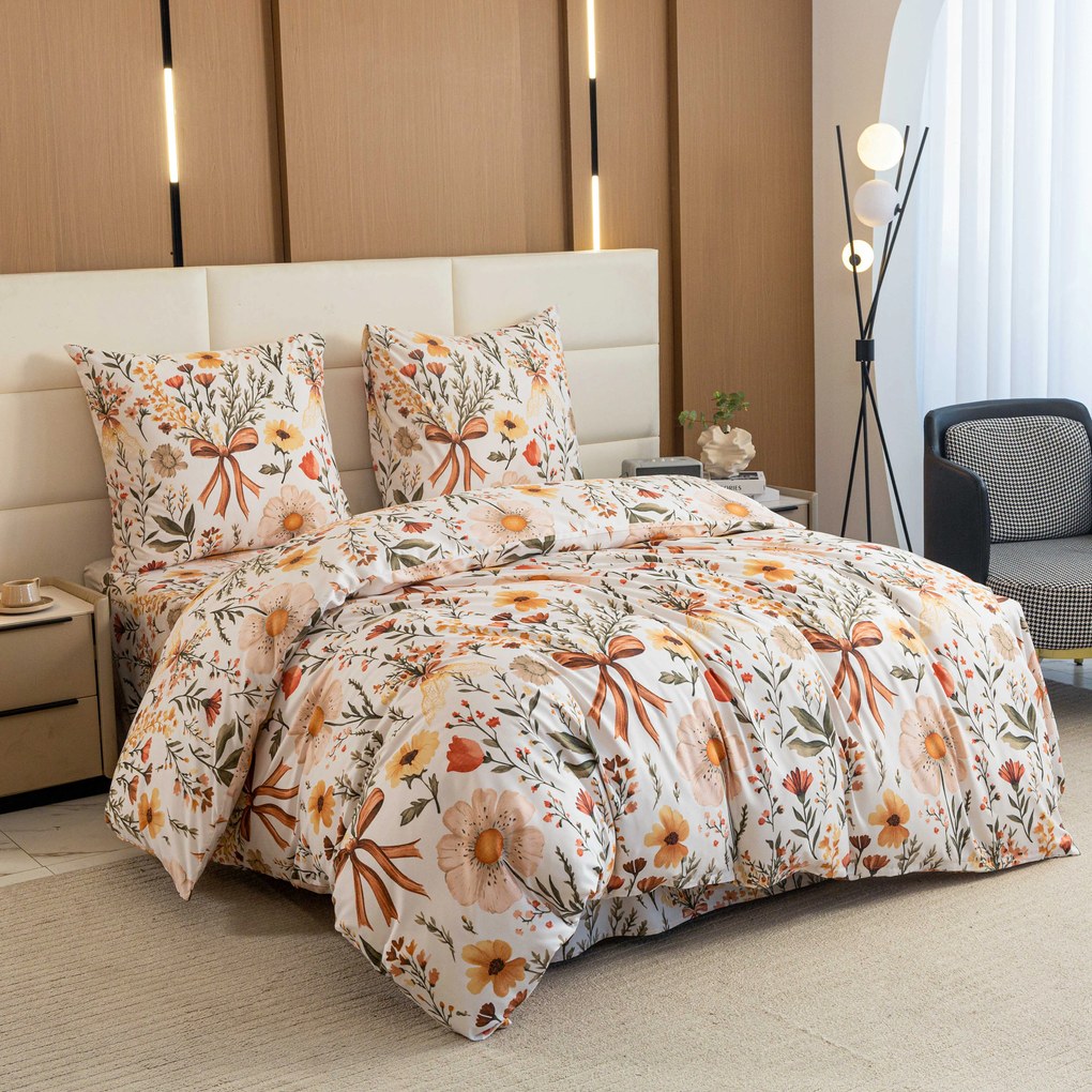 Obliečky z mikrovlákna FLORAL RIBBON krémové Rozmer obliečky: 2 ks 70 x 90 cm | 200 x 220 cm