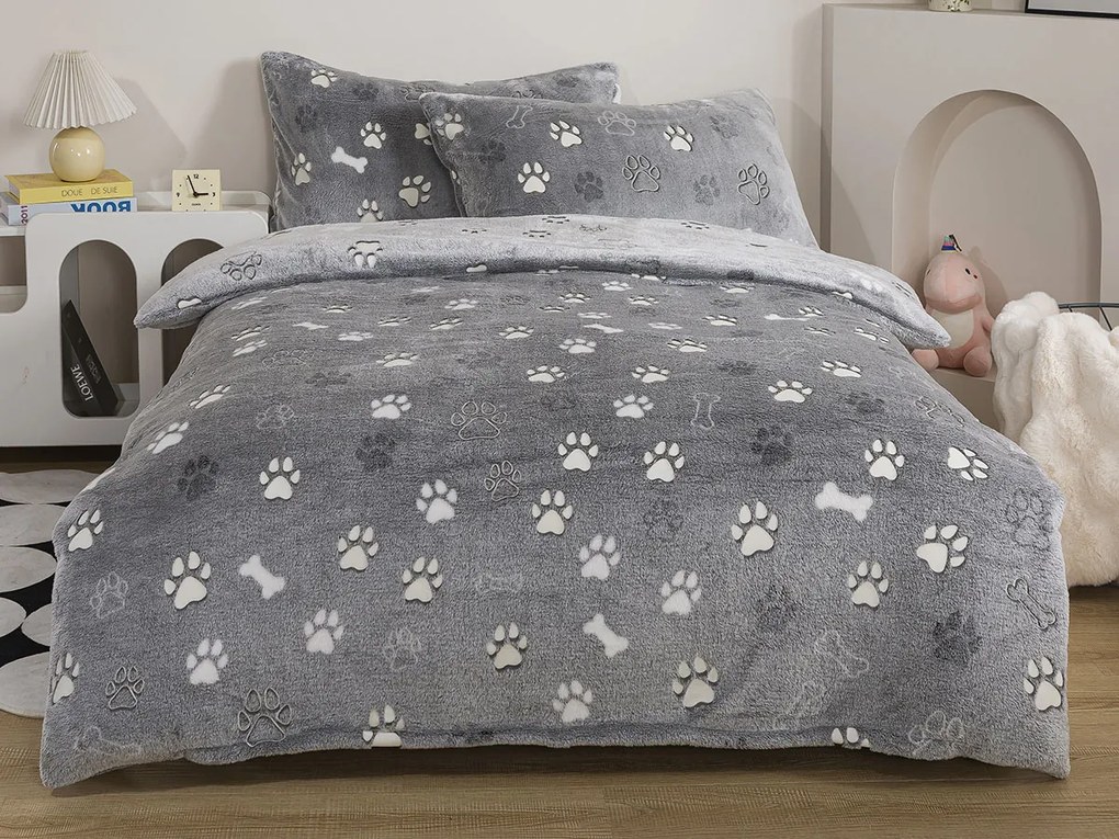 XPOSE® Mikroplyšové obliečky LABKY Exclusive (svietiaci efekt) - sivé