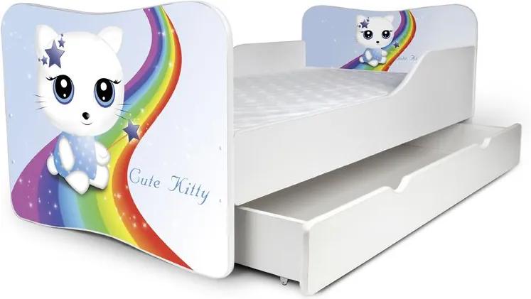 MAXMAX Detská posteľ so zásuvkou MAČIČKA s dúhou + matrac ZADARMO