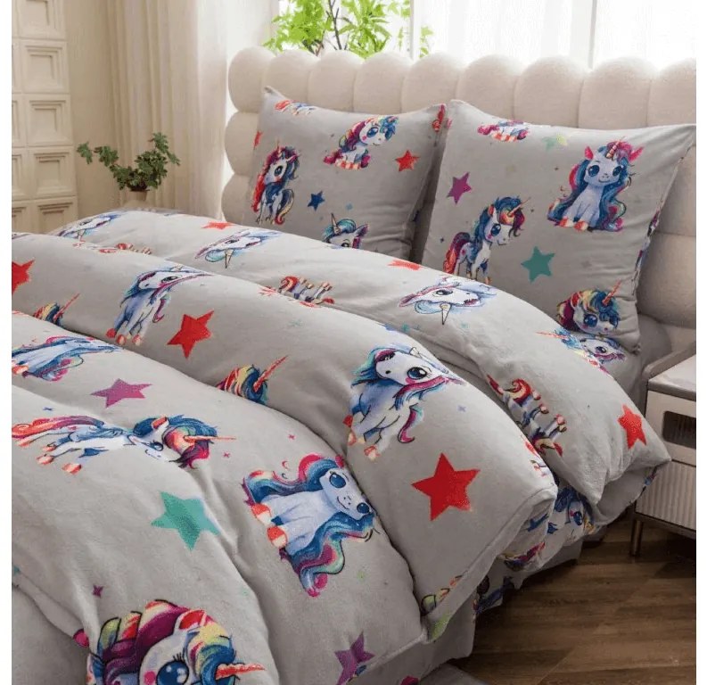 Obliečky mikroplyš CUTE UNICORN sivá Rozmer obliečky: 70 x 80 cm | 140 x 200 cm