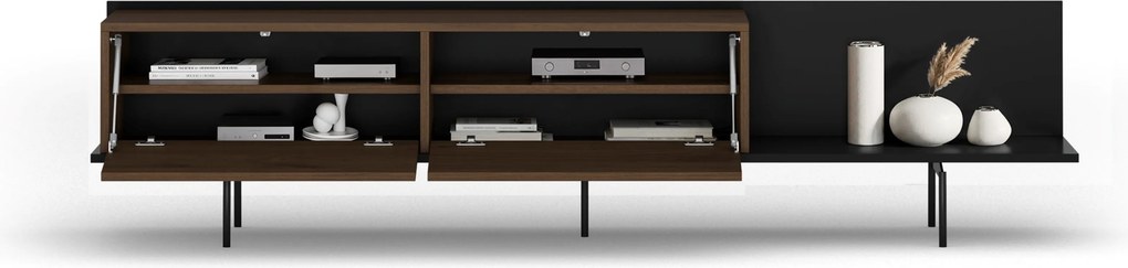 TV skrinka Zenar 200 cm na kovových nohách - orech elegant / čierna