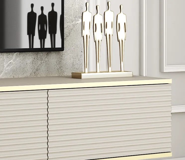 Závesná TV skrinka Orfeo, 175 cm, béžová štruktúra/zlatá