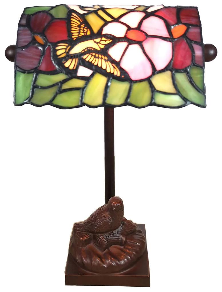Stolná lampa 6008, Tiffany štýl, s motívom vtákov