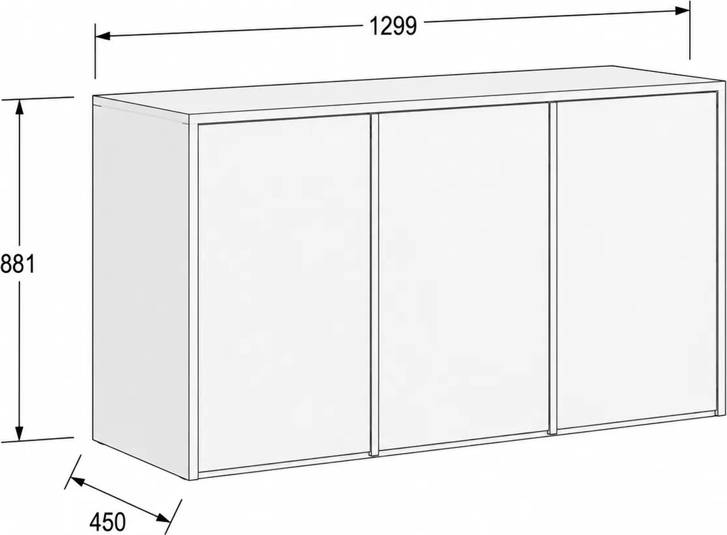 Kancelárska skriňa FRAME, nízka, 3 dvere, 1299 x 450 x 881 mm, PUSH-lock, orech
