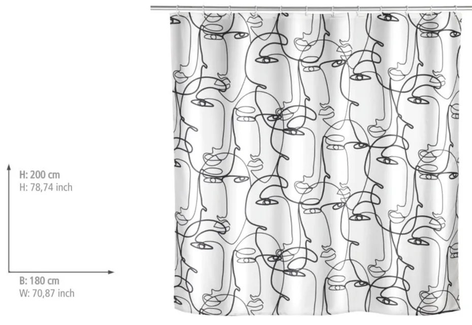 Čierno-biely sprchový záves Wenko Faces