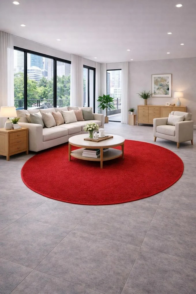 Spoltex, Kusový koberec Eton červený 15 kruh, 300x300 (priemer) kruh, červená, obývacia izba