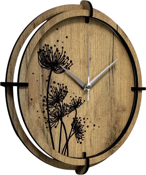 Tiché drevené hodiny s motívom lúčnych tráv pre váš domov | SENTOP HDF0586-GOLD-OAK