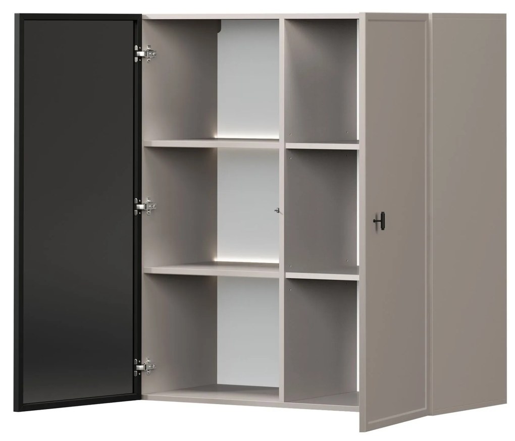 Závesná vitrína Lorini 100 cm - kašmírová / čierna úchytka T