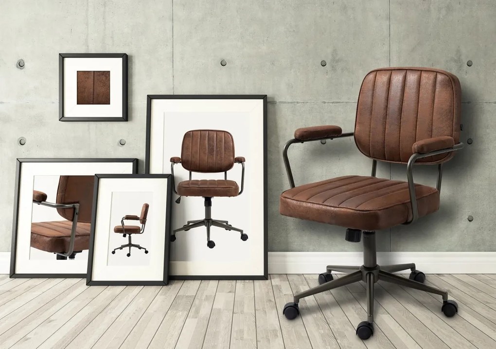 Design-Shop Kancelárska stolička Natrona v industriálnom štýle - koženka - Cognac antik