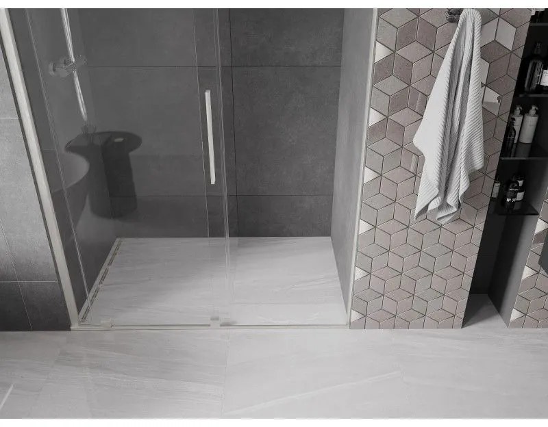 Mexen Velar, posuvné sprchové dvere do otvoru 150 cm, 8mm číre sklo, brúsená oceľ, 871-150-000-01-97
