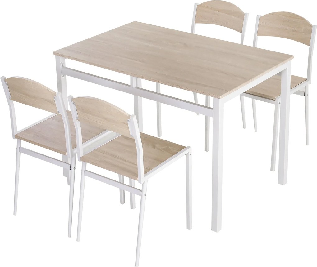 HOMCOM 5-dielny jedálenský set - Jedálenský stôl s 4 stoličkami, úsporný kuchynský set pre jedáleň, kuchyňu, Šedá+Biela | Aosom