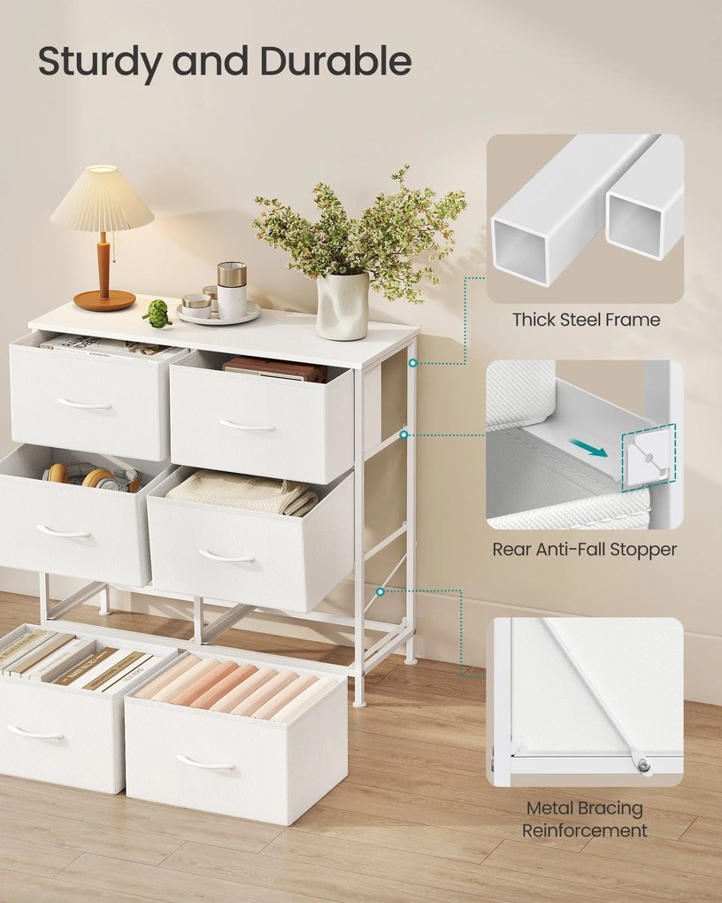 Kolekcia BELLAH - Moderná komoda so 6 zásuvkami, vo farbe cloud white