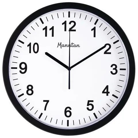 Analógové hodiny RS3 Manutan, autonómne DCF, priemer 30 cm, čierne