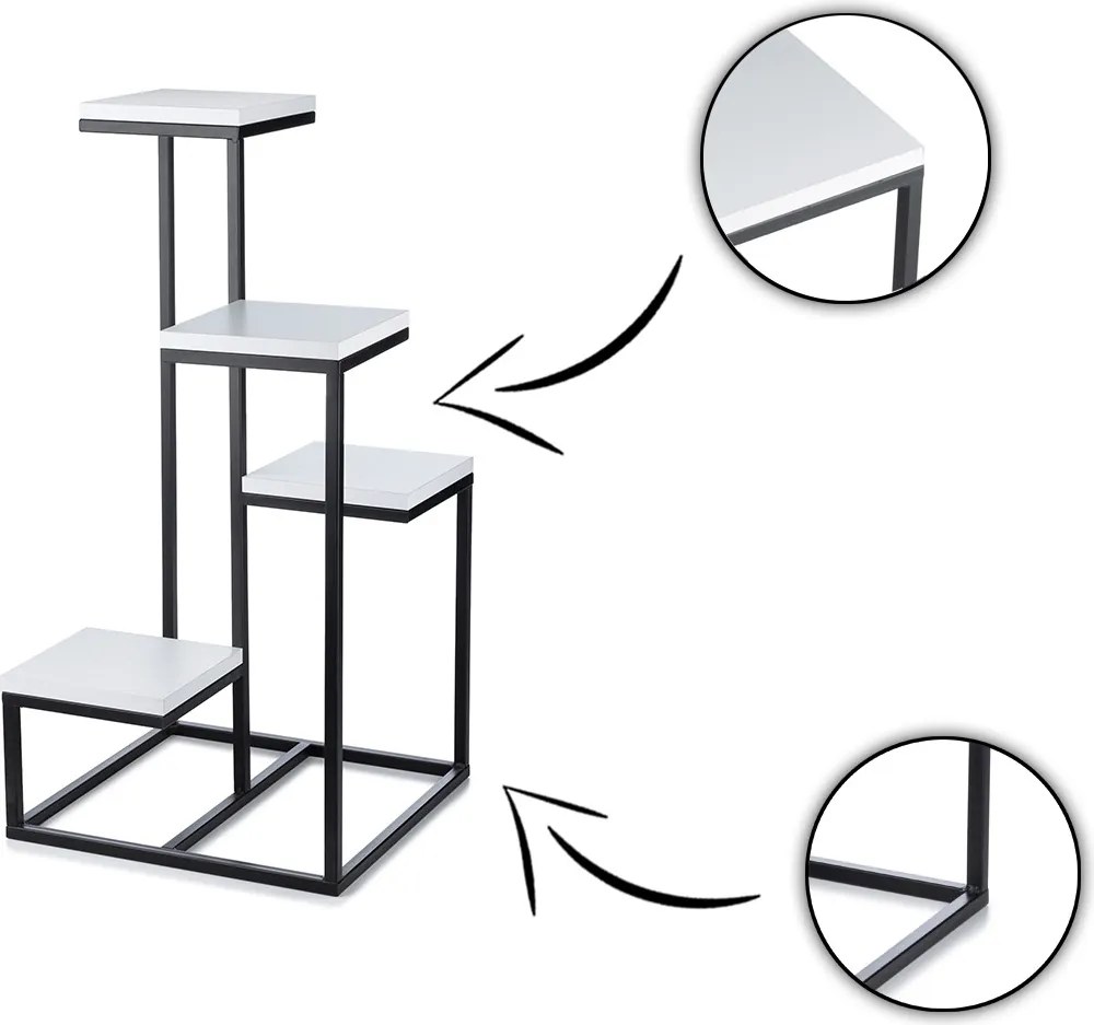 STOJAN NA KVETINÁČ KASKADA 79X40X40 CM ČIERNA/BIELA