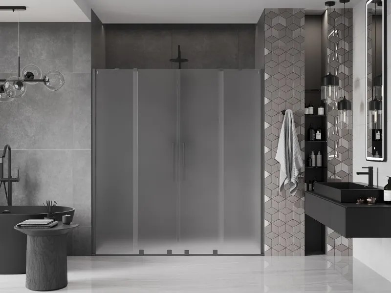 Mexen Velar Duo, posuvné sprchové dvere do otvoru 180 cm, 8mm sklo námraza, brúsený grafit, 871-180-000-32-95