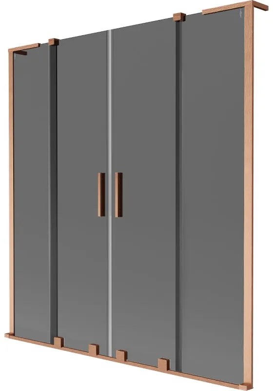 Mexen Velar L Duo, 2-krídlová posuvná vaňová zástena 160 x 150 cm, 8mm šedé sklo, medená matná, 896-160-003-42-65
