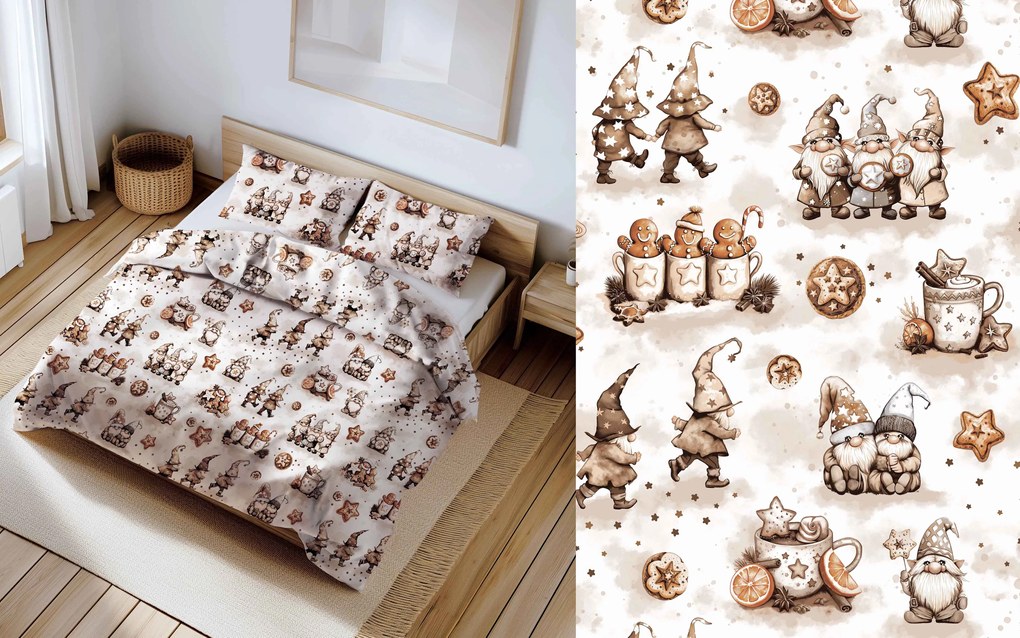 INTERMEDIC SK Detské vianočné obliečky Hnedý škriatok – 90×130/45×65 cm