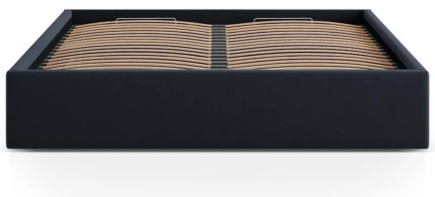 Tmavomodrá čalúnená dvojlôžková posteľ s úložným priestorom/bez čela s roštom 140x200 cm Susan – Micadoni