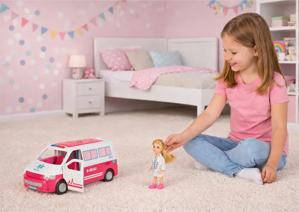 LEAN Toys Mobilná nemocnica sanitka 2v1 bábika lekár zdravotnícke príslušenstvo