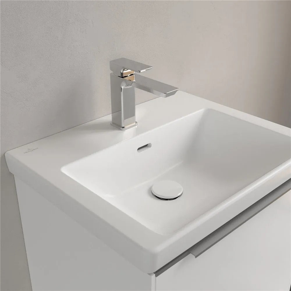 VILLEROY &amp; BOCH Subway 3.0 umývadlo na skrinku s otvorom, s prepadom, 550 x 440 mm, Stone White, s povrchom CeramicPlus, 4A70F4RW