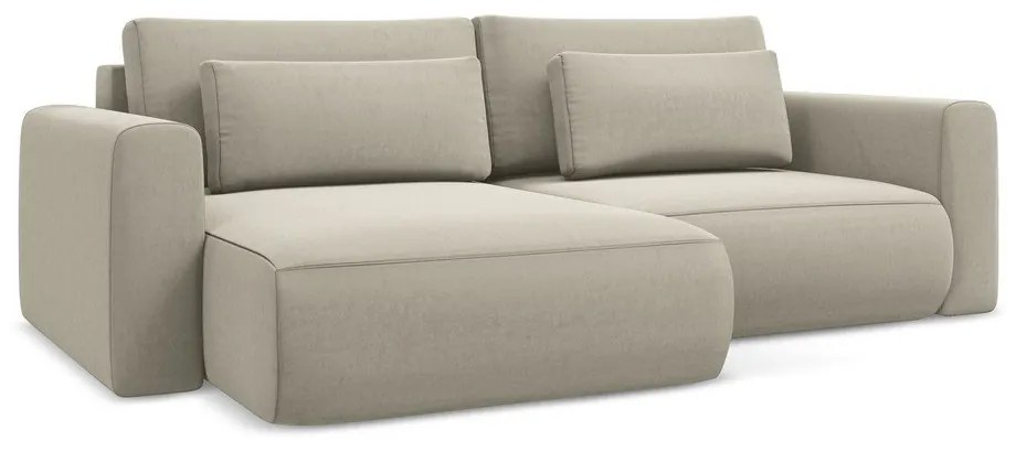 Béžová zamatová rozkladacia/s úložným priestorom rohová pohovka (ľavý roh/s leňoškou) Kapua – Makamii