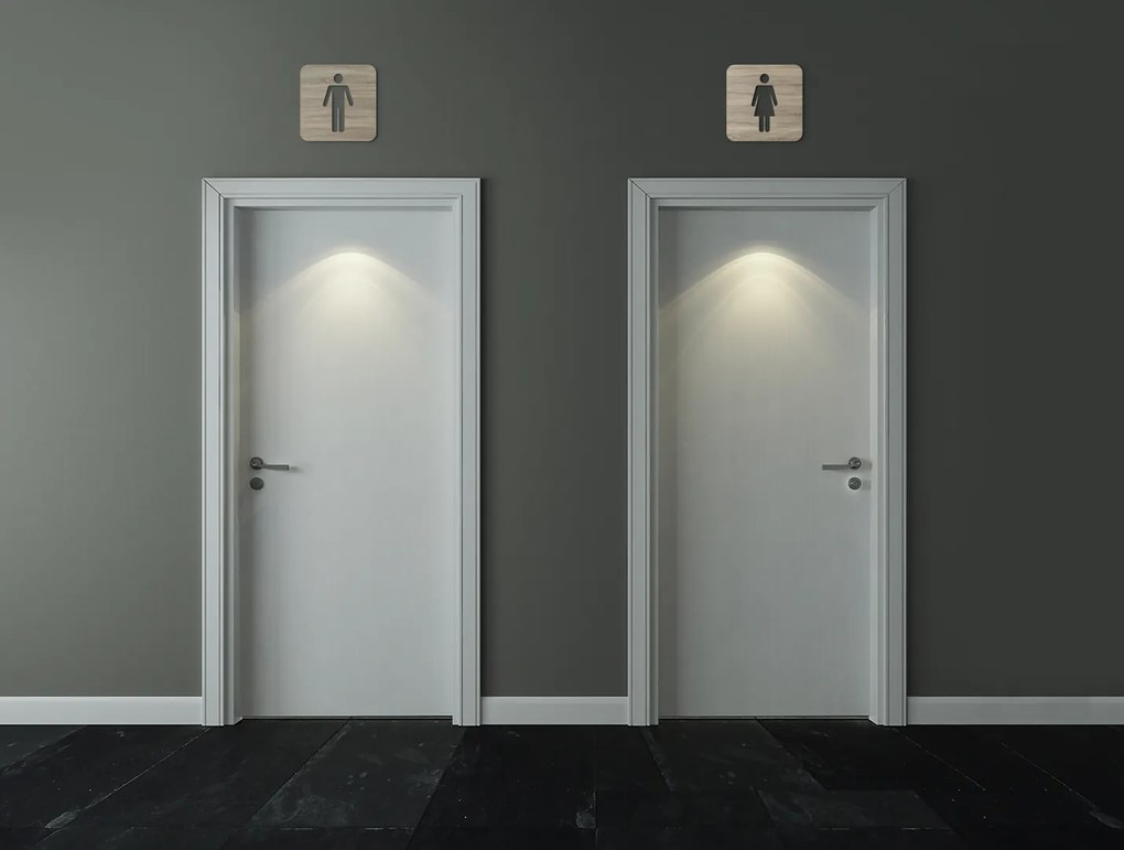 drevko Označenie toaliet - WC ženy, WC muži Rozmer obrazu: 11 x 11 cm, Farba dekorácie: Čierna