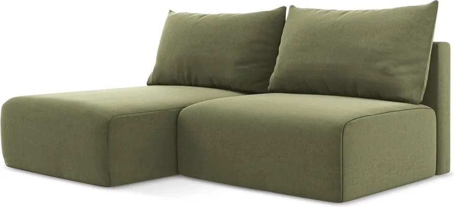 Zelená zamatová rozkladacia/s úložným priestorom rohová pohovka (ľavý roh/s leňoškou) Kalena – Makamii